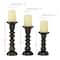 Dark Brown Mango Wood Traditional Ridged Candle Holder Set
